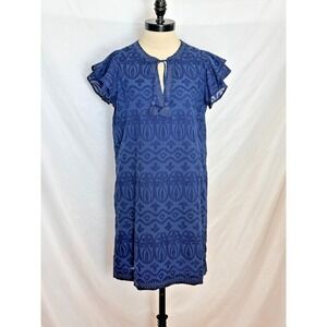 Vineyard Vines Women's Size Small Navy Blue Ruffle Mini Fully Lined Dress Tassel